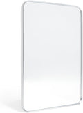 Wall Mount Mirror for Bathroom, Brushed Silver Metal Framed Rounded Corner Rectangular Vanity Mirror (20