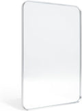 Wall Mount Mirror for Bathroom, Brush Silver Metal Framed Rounded Corner Rectangular Vanity Mirror (16