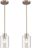 Brushed Nickel Pendant Lights,Modern Farmhouse Pendant Light,Light Fixture Kitchen Pendant Mini Hanging Light for Sink Island,Adjustable Height,Home Décor Lighting (Brushed Nickel 2 pack Stem Rod)
