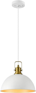 12 Inch White Farmhouse Pendant Lights for Kitchen Island Industrial Pendant Lighting Adjustable Height Vintage Dome Hanging Light Fixtures for Barn, Dining Room