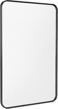 Wall Mount Mirror for Bathroom, Brush Black Metal Framed Rounded Corner Rectangular Vanity Mirror (16