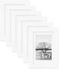 Egofine 5x7 Picture Frames 6 PCS - Made of Solid Wood Covered by Plexiglass Matted for 4x6 and 3.5x5 for Table Top Display and Wall Mounting photo frame White