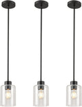 Black Pendant Lights Kitchen Island - Seeded Glass Pendant Light Fixture Multiple Stems Rods (3 Pack with Rod seeded Glass)