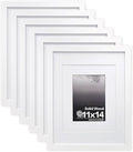 Egofine 11x14 Picture Frames Made of Solid Wood 6 PCS White Covered by Plexiglass - for Table Top and Wall Mounting for Pictures 8x10 or 5x7 with Mat Horizontally or Vertically Display Photo Frame