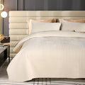 Velvet Quilt Twin Size Set,Luxurious Reversible Quilted Bedspread Bedding Set, Lightweight Coverlet with Brushed Back,Ultra Soft Cozy Warm for All Season,Cross Stitch Striped, Cream,Twin