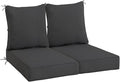 Sundale Outdoor Olefin Deep Seat Cushion Set of 2, Patio Chair Cushion and Pillow, Water-Resistant Sectional Sofa Pad with Straps Dark Gray, 23 x 26 x 4 Inches