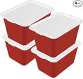 Storage Totes with Lids - Made in USA 14.5-Gallon (58-Quart) 4-Pack storage bins with lids plastic storage containers large storage boxes for Organizer White/Red