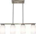 Brushed Nickel Kitchen Island Light, Farmhouse Pendant Light Fixtures with Opal White Glass Shades Modern Linear Ceiling Hanging Light for Living Room