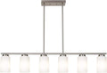6-Lights Farmhouse Pendant Light Fixture Kitchen Island Lights with Opal White Glass Shade, Hanging Ceiling Light in Brushes Nickel for Dining Room Home Lighting
