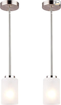 1-Light Mini Pendant Light Fixtures, Industrial Chandelier Hanging Ceiling Light with Opal White Shades, Adjustable Height, Brushed Nickel Pendant Lighting for Kitchen Bedroom Hallway, 2 Pack