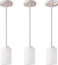 1-Light Mini Pendant Light Fixtures, Industrial Chandelier Hanging Ceiling Lights with Opal White Glass, Adjustable Height, White Brush Gold Pendant Lamp, 3 Pack