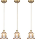 Modern Gold Pendant Light 3 Pack Brushed Brass Mid Century Chandelier Amber Glass Shades Adjustable Rods Farmhouse Ceiling Hanging Lighting Fixture Kitchen Island Dining Room Bedroom
