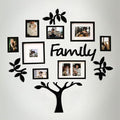 J.M.Deco 13 Pack Family Tree Photo Frame Collection with Lvory Mat Set- Photo Size One 4''x4'' Five 4''x6'' Three 5''x7''- PVC-Wall Mounting Picture Frame for Home Living Room Bedroom 3D Design-Black
