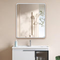 White 28x36 Inch Metal Framed Mirror for Wall, Large Rounded Rectangle Mirror, Anti-Rust, Tempered Glass, Hangs Horizontally or Vertically