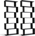 Tangkula 6-Tier Geometric Bookcase, Modern S-Shaped Storage Display Bookshelf for Living Room, Anti-Toppling Device, Home Office Wooden 6 Shelf Open Bookcase (2, Black)