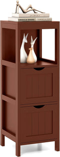 Tangkula Small Bathroom Storage Cabinet with 2 Removable Drawers, Wood Freestanding Floor Cabinet for Bathroom, Anti-Tipping Device, Side Corner Cabinet for Small Spaces (Brown)