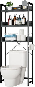 OTK Over-The-Toilet Storage, 3 Tier Bathroom Organizer Shelf, Freestanding Space Saver with Toilet Paper Holder, Multifunctional Over The Toilet Rack, Dark Grey