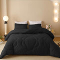 CLOTHKNOW Black Queen Comforter Set 3Pcs Daisy Puff Bedding Comforter Sets Boho Black Comforter Queen Soft Black Queen Size Comforter Sets