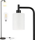 Floor Lamps for Living Room - Standing Lamp with Frosted White Glass Shade, Modern Industrial Floor Lamp with LED Bulbs, Black Tall Lamp for Bedroom Office(Light Bulb Included)