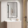 Black 24x36 Inch Metal Framed Mirror for Wall, Large Rounded Rectangle Mirror, Anti-Rust, Tempered Glass, Hangs Horizontally or Vertically