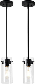 EAPUDUN Pendant Lights (2 Packs), Hanging Lights Fixtures, Clear Glass Shade Kitchen Lighting, Matte Black Farmhouse Kitchen Dining Table Ceiling Lights -PDA1353-B-MBK
