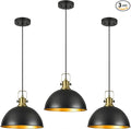 12 Inch Black Farmhouse Pendant Lights for Kitchen Island Industrial Pendant Lighting Adjustable Height Vintage Dome Hanging Light Fixtures for Barn, Dining Room 3 Packs