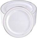 bUCLA 100Pieces Silver Plastic Plates - 10.25inch Silver Rim Disposable Dinner Plates - Ideal for Weddings, Parties&Christmas