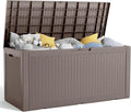 100 Gallon Deck Box,Resin Outdoor Storage Box with Lockable for Patio Furniture, Pool Accessories, Garden Tools Waterproof Outside Storage Box, Grey Pattern