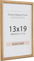 13x19 Picture Frame, Natural Solid Wooden Picture Frames with Tempered Glass, Display 11x14 with Mat or 13x19 Without, Vertical or Horizontal Wall Hanging Photo Frame, Natural Oak Color, 1 Pack