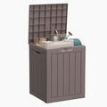 ROJIK Outdoor Storage Housing Deck Box - Waterproof Patio Furniture, Garden Tools, Cushions, Pool Accessories Storage Bench with Lockable Lid and Side Handles (Grey, 28 Gal)