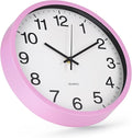 Wall Clock Non-Ticking Silent Quartz Movement Decor Clock Modern Simple Style Round Plastic Wall Clocks for Home/Office/School/Living Room/Bedroom/Kitchen (Pink, 12 Inch)