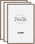 Yaetm Minimalist 24x36 Poster Frame – Solid Walnut Wood Frame 24 x 36 for Picture & Art Print, Lightweight, Horizontal and Vertical Wall Hanging for Photo Gallery (3 Pack, Walnut)