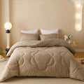 CLOTHKNOW Khaki King Comforter Set 3Pcs Daisy Puff Bedding Comforter Sets Brown Boho Comforters Soft Taupe Comforter with 2 x Pillowcases