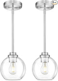 Globe Pendant Light Fixture, Modern Brushed Nickel Hanging Light with Clear Glass for Kitchen Island Dining Room Bedroom Hallway Foyer (1 Pack), PL101BN-2PK
