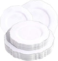 WDF 60pcs Silver Plastic Plates-Baroque White &Silver Plates for Upscale Parties &Wedding-including 30Plastic Dinner Plate 10.25inch, 30 Salad Plate 7.5inch