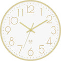 Foxtop Atomic Wall Clock Battery Operated Round Analog Modern Wall Clock Sets Automatically for Office Classroom Bedroom Kitchen Living Room (Gold)