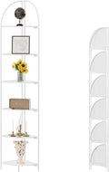 Crofy Foldable 6 Tier Corner Shelf, Metal Corner Plant Stand with White Frame and White Shelves, Corner Display Rack Multipurpose Shelving Unit for Living Room, Bedroom, Bathroom