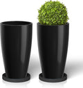 ZMTECH 21 Inch Tall Plant Pots for Indoor & Outdoor Use Set of 2, Large Plastic Planters with Removable Tray for Outside with Drainage Holes for Front Porch Patio Garden, Glossy Black