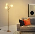 Fiqevs 3 Globe Floor Lamp with 2700K Warm Light & LED Bulbs Included, Mid Modern Gold Standing Lamp with Adjustable Lampshade, Arc Sputnik Tree Tall Lamp for Living Room, Bedroom - Antique Brass
