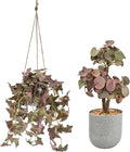 Fake Hanging Plant with Pot, 2 Pack Small Artificial Plants in Pot and Mini Faux Ivy Vines Hanging Plants for Shelves, Greenery Decor for Livingroom Room Wall Office Desk (Brown)