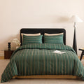 CLOTHKNOW Green Striped Twin/Twin XL Comforter Set 3Pcs Green Khaki Black Bedding Comforter Sets Ticking Farmhouse Comforter with 2 x Pillow Cases