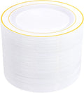 bUCLA 100Pieces Gold Plastic Dinner Plates - 10.25inch White and Gold Plates Disposable for Party - Ideal for Wedding & Daily Use