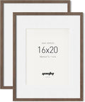 Yaetm 16x20 Picture Frame with Mat for 11x14 - Solid Walnut Wood 16 x 20 Frame for Poster & Art Print, Lightweight, Horizontal and Vertical Wall Hanging for Photo Gallery (2 Pack, Walnut)