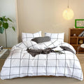 CLOTHKNOW White Plaid Queen Comforter Set Grid Bedding Comforter Sets Geometric Comforter Soft White Comforter with 2 x Pillow Cases