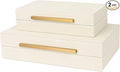 Beige Shagreen Decorative Storage Boxes – Set of 2 Faux Leather Jewelry & Memory Boxes with Gold Metal Handles, Nesting Photo Organizers for Home Decor, Gift, and Office Organization