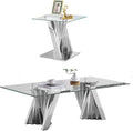 Glass 2 Piece Living Room Table Sets,2-Piece Table Set Includes Glass Coffee Table and End Tables with Stainless Steel Frame,Modern Coffee Table Set of 2 for Living Room