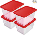 Storage Totes with Lids - Made in USA 14.5-Gallon (58-Quart) 4-Pack storage bins with lids plastic storage containers large storage boxes for Organizer Red/Clear