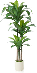 Artificial Dracaena Tree 5ft, Tall Fake Dracaena Plants with White Planter, Faux Dragon Tree Indoor Floor Plant for Home Decor Office Living Room Porch Housewarming, 1Pcs