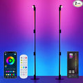 Corner Floor Lamp - 2 Pack Black RGB LED Floor Lamp with Music Sync and 16 Million DIY Colors, App & Remote Control, Color Changing Modern Smart Corner Lamp for Bedroom Living Room