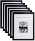 Egofine 11x14 Picture Frames Made of Solid Wood 6 PCS Black Covered by Plexiglass - for Table Top and Wall Mounting for Pictures 8x10 or 5x7 with Mat Horizontally or Vertically Display Photo Frame